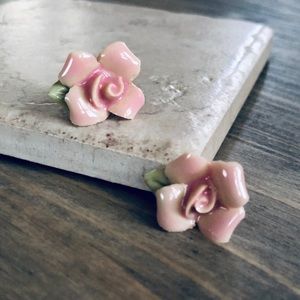 Vintage Ceramic Rose Earrings